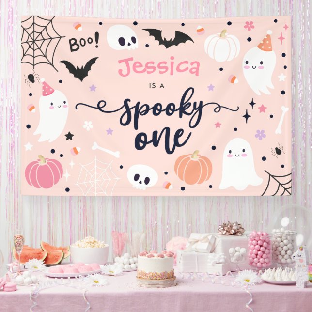 Spooky One Cute Halloween Ghost 1st Birthday Banner (Party)