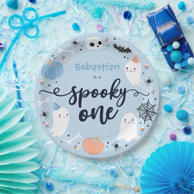Spooky One Cute Halloween Ghost 1st Birthday Decor Paper Plate (Party)