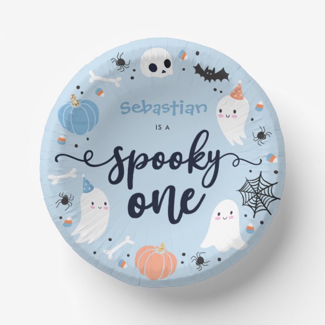 Spooky One Cute Halloween Ghost 1st Birthday Decor Paper Plate (Front)
