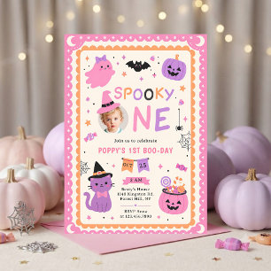 Spooky One Cute Halloween Ghost 1st Birthday Invitation