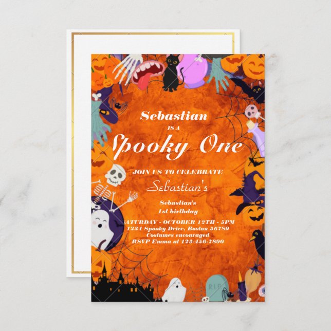 Spooky One Cute Halloween Ghost 1st Birthday Party Invitation (Front/Back)