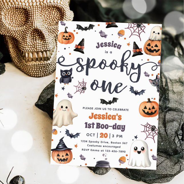 Spooky One Cute Halloween Ghost 1st Birthday Party Invitation (Creator Uploaded)