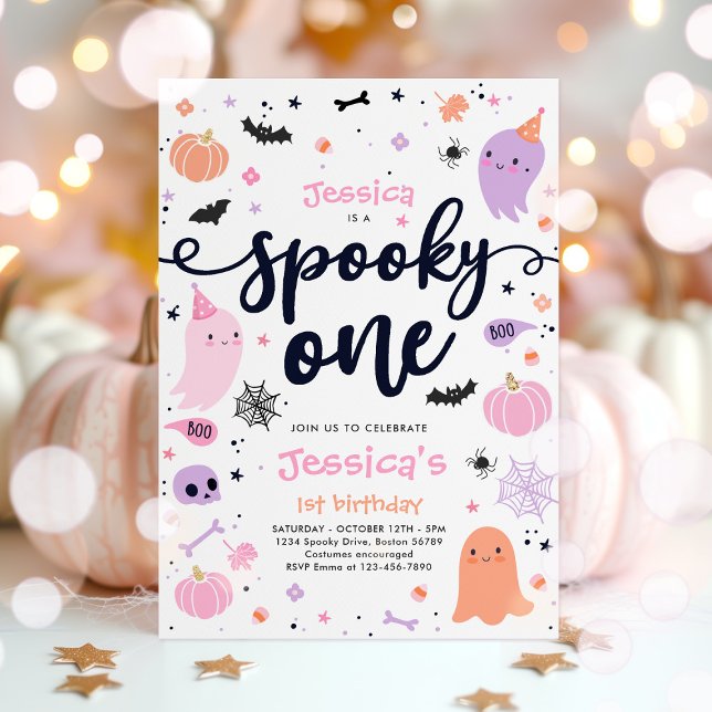 Spooky One Cute Halloween Ghost 1st Birthday Party Invitation (Creator Uploaded)