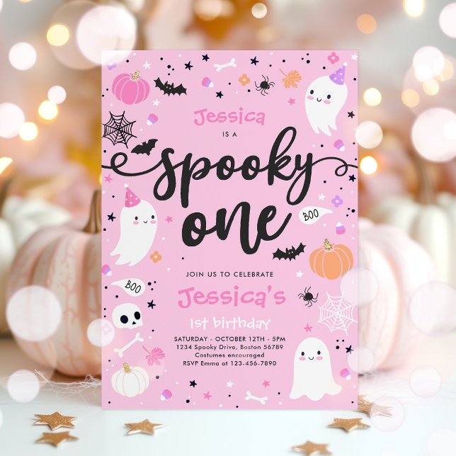 Spooky One Cute Halloween Ghost 1st Birthday Party Invitation (Creator Uploaded)