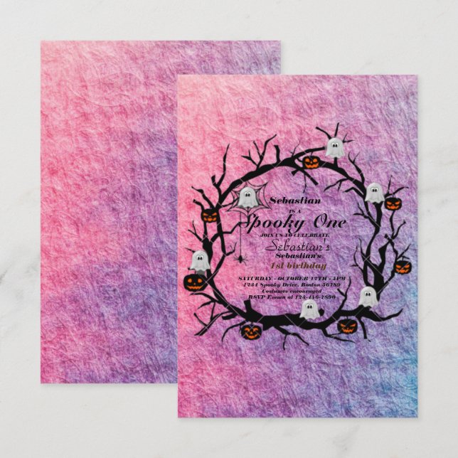 Spooky One Cute Halloween Ghost 1st Birthday Party Invitation (Front/Back)
