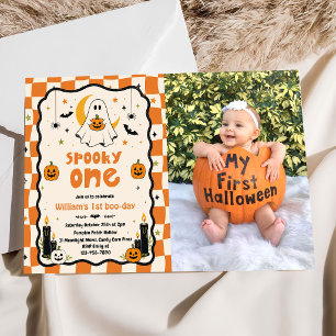 Spooky One Cute Halloween Ghost 1st Birthday Photo Invitation