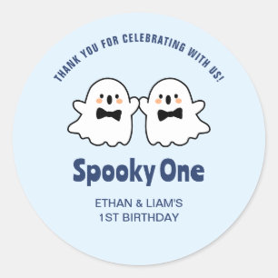 Spooky One Cute Twins Halloween 1st Birthday Favor Classic Round Sticker