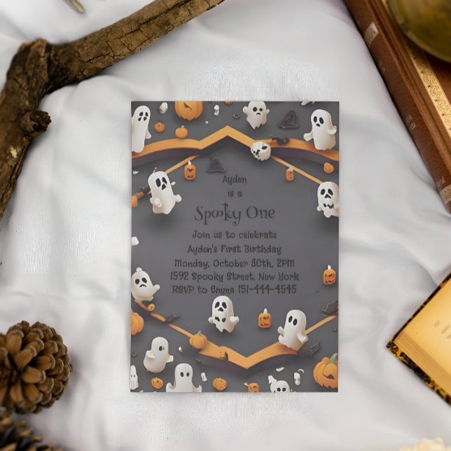 Spooky One Cute Vintage Halloween 1st Birthday Invitation (Creator Uploaded)