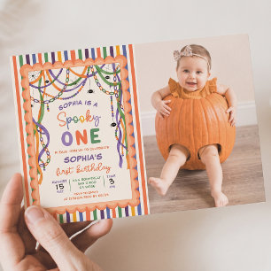 Spooky One First Birthday Colourful Halloween Phot Invitation