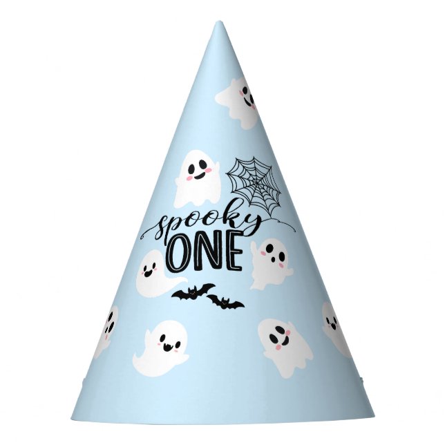 Spooky One Ghost Blue Halloween Party Hat (Front)