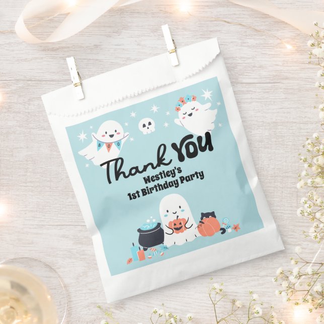 Spooky One Ghost Boy 1st Birthday Party Favour Bag (Clipped)