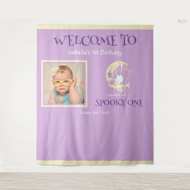 Spooky One Ghost Halloween 1st Birthday Welcome Tapestry (Front)