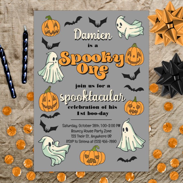 Spooky One Ghost Halloween Fall First Birthday Invitation (Creator Uploaded)