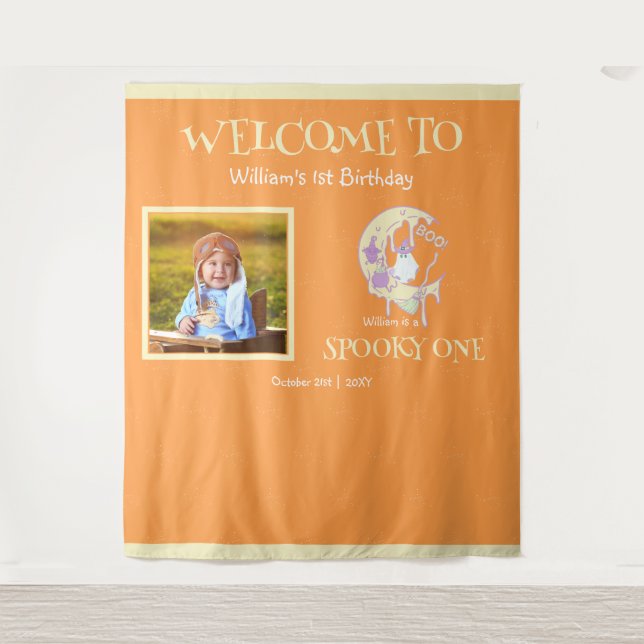 Spooky One Ghost Kids Boy Halloween 1st Birthday Tapestry (Front)