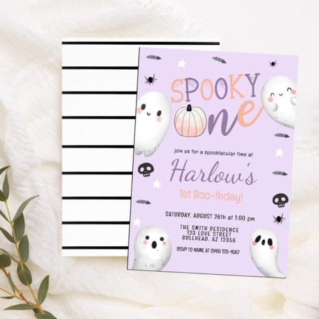 Spooky One Ghost Pastel Purple Halloween Birthday  Invitation (Creator Uploaded)