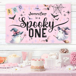 Spooky One Girl Cute Ghost Halloween 1st Birthday Banner
