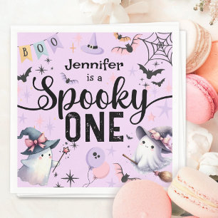 Spooky One Girl Cute Ghost Halloween 1st Birthday Napkin