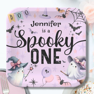 Spooky One Girl Cute Ghost Halloween 1st Birthday Paper Plate