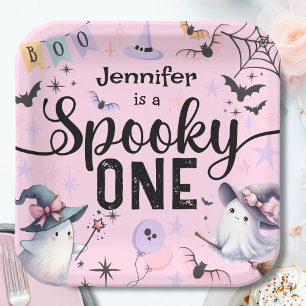 Spooky One Girl Cute Ghost Halloween 1st Birthday  Paper Plate