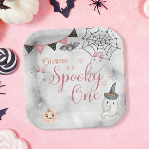Spooky One Girl Halloween 1st Birthday  Paper Plate