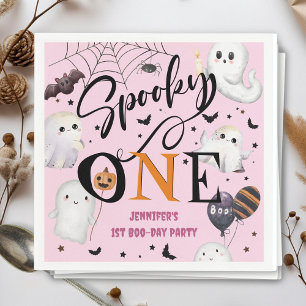 Spooky One Girl Pink Halloween 1st Birthday Paper  Napkin
