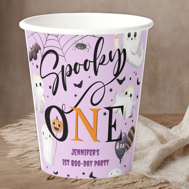 Spooky One Girl Purple Halloween 1st Birthday  Paper Cups (Creator Uploaded)