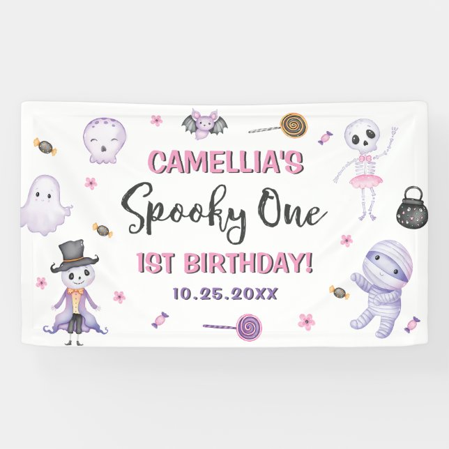 Spooky One Girls Halloween 1st Birthday  Banner (Horizontal)