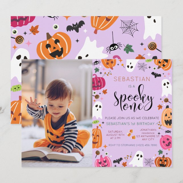 Spooky One! Girls Halloween 1st Birthday Invitation (Front/Back)