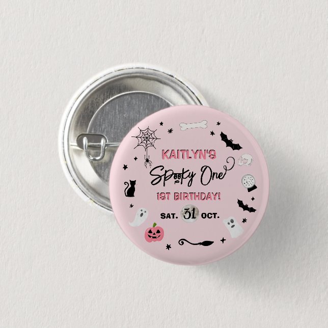 Spooky One! Girls Halloween 1st Birthday Party 1 Inch Round Button (Front & Back)