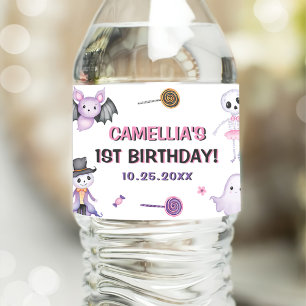 Spooky One Girls Halloween 1st Birthday  Water Bottle Label