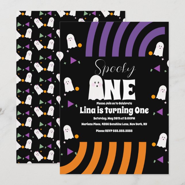 Spooky One Groovy Ghost Halloween Birthday  Invitation (Front/Back)