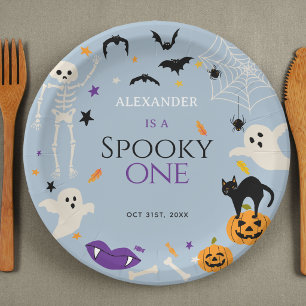 Spooky One Halloween 1st Birthday Blue  Paper Plate