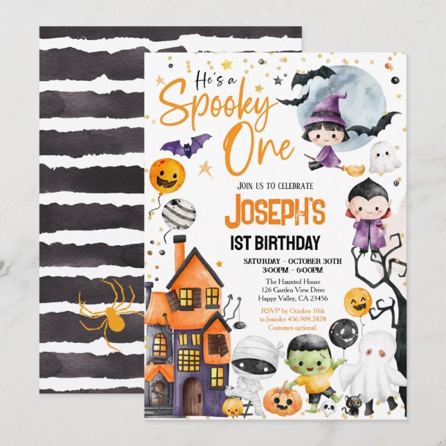 Spooky One Halloween 1st Birthday Costume Party Invitation (Front/Back)