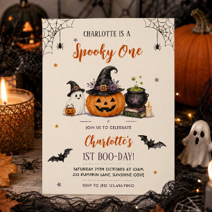Spooky One Halloween 1st Birthday Girl Ghost Invitation