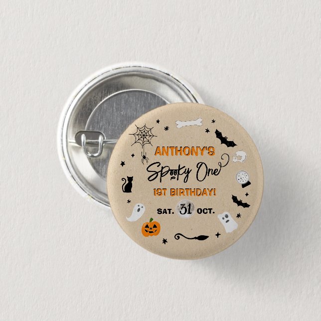 Spooky One! Halloween 1st Birthday Party 1 Inch Round Button (Front & Back)