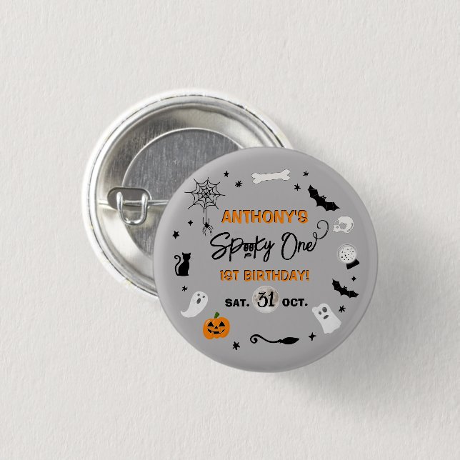 Spooky One! Halloween 1st Birthday Party 1 Inch Round Button (Front & Back)