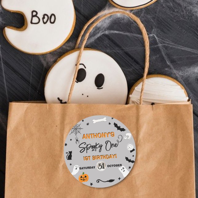 Spooky One! Halloween 1st Birthday Party Classic Round Sticker (Creator Uploaded)