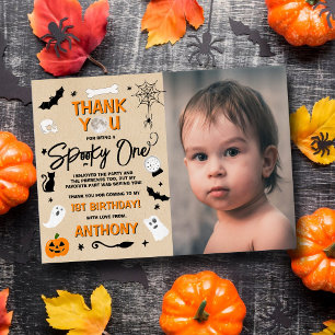 Spooky One! Halloween 1st Birthday Photo Thank You Card
