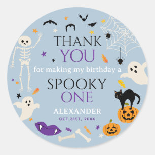 Spooky One Halloween 1st Birthday Thank You Blue Classic Round Sticker