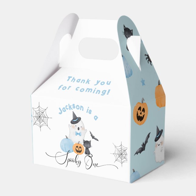 Spooky One Halloween birthday blue boy pumpkins Favor Box (Front Side)