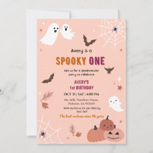 Spooky One Halloween Birthday Ghost Peach bats Invitation