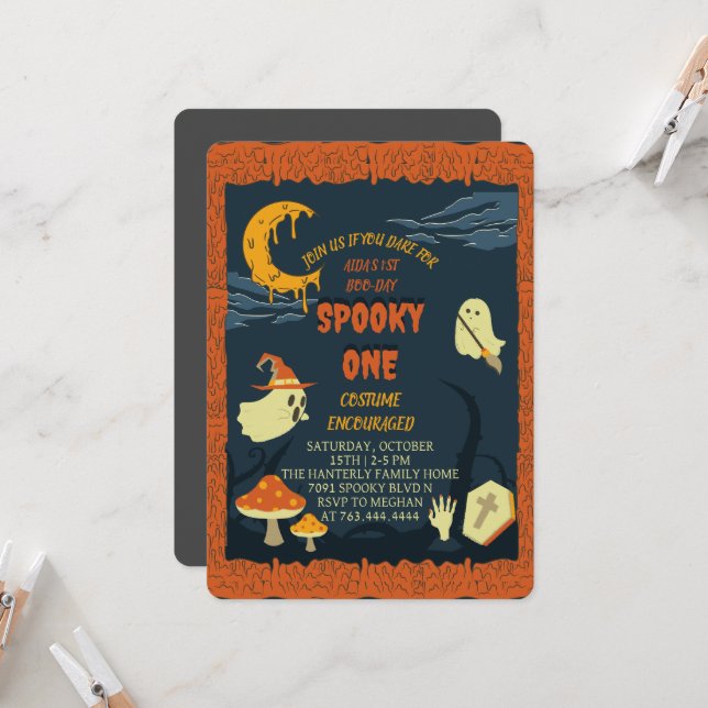 "Spooky One Halloween Birthday Invitation (Front/Back In Situ)