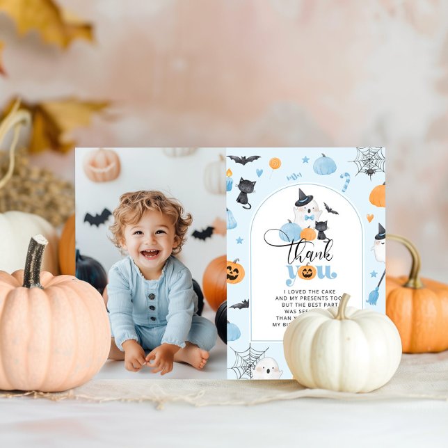 Spooky One Halloween birthday photo thank you card (Creator Uploaded)