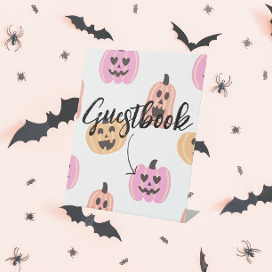 Spooky One Halloween Birthday Pink Guestbook Pedestal Sign