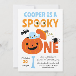 Spooky One Halloween Blue Ghost 1st Birthday Party Invitation