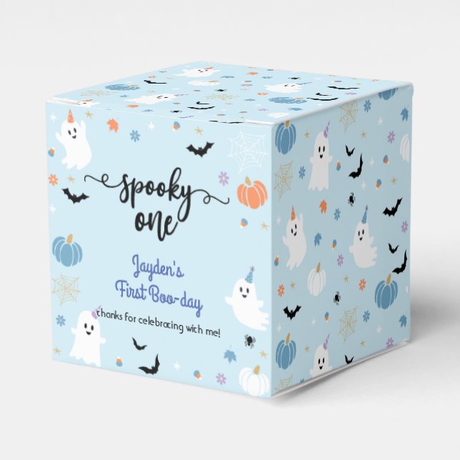 Spooky One Halloween Blue Ghost First Birthday Favor Box (Front Side)