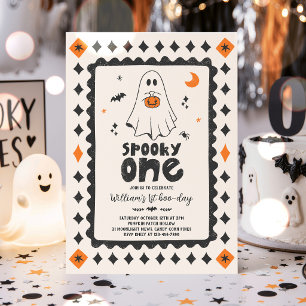 Spooky One Halloween Boy Ghost 1st Birthday Party Invitation