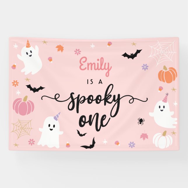 Spooky One Halloween Cute Ghost 1st Birthday Banner (Horizontal)