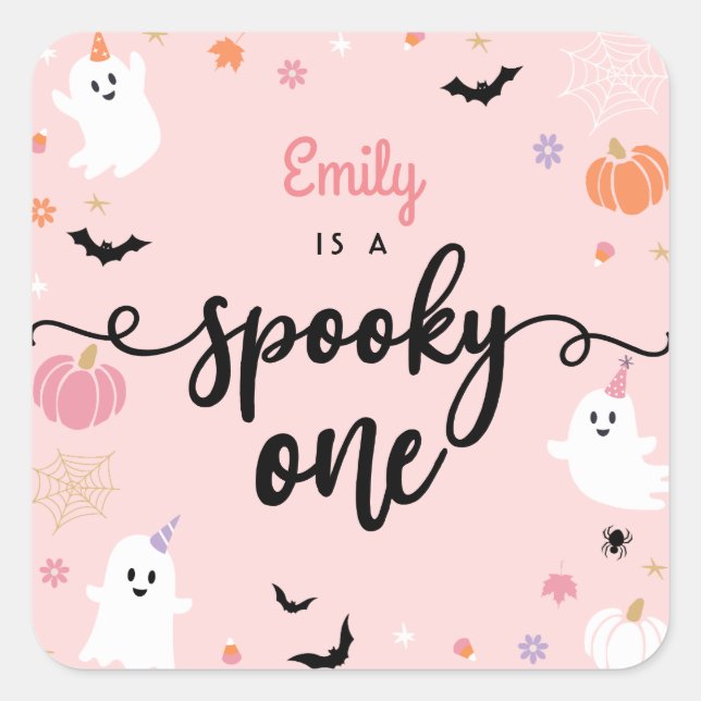 Spooky One Halloween Cute Ghost 1st Birthday Favou Square Sticker (Front)