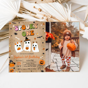 Spooky One Halloween Cute Ghost 1st Birthday  Invitation